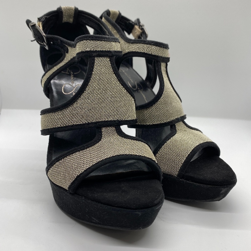 Black and Silver Platform Strappy Heel
